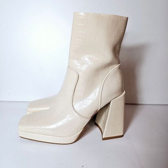 Princess Polly Square Toe Eastern Boot Beige Faux Croc Size 6 - Picture 2 of 8